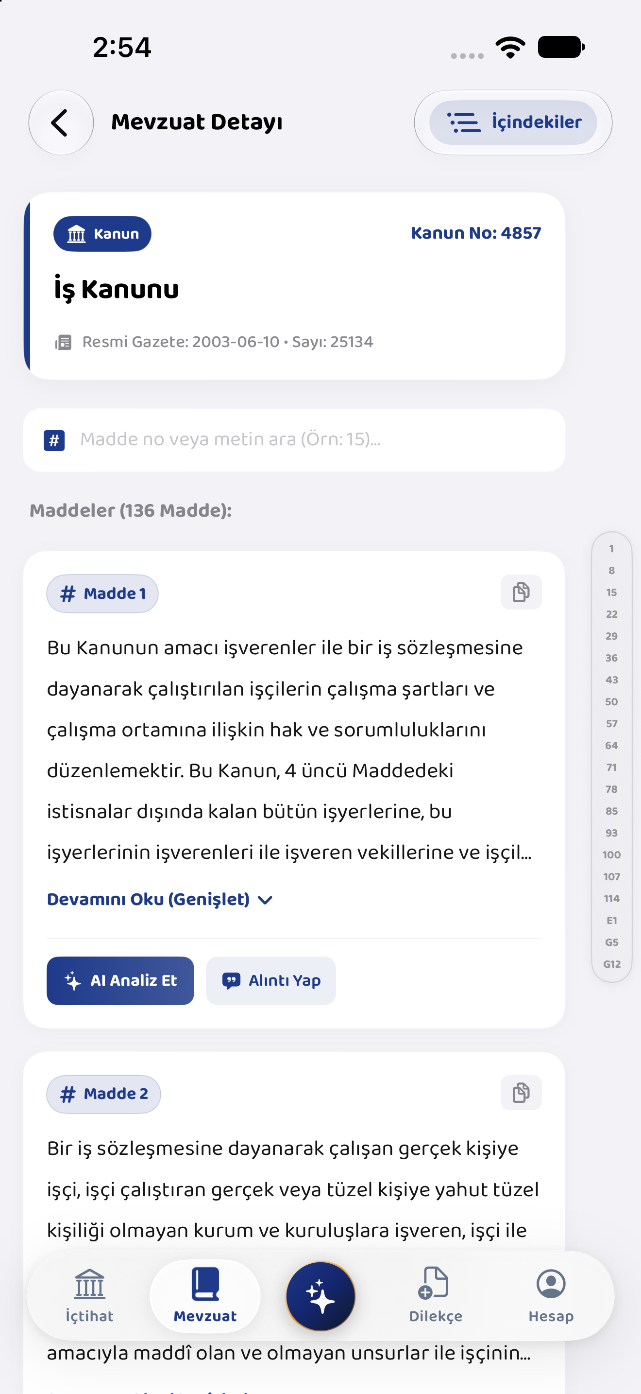 Mecelle Resmî Mevzuat ve Madde İnceleme Ekranı